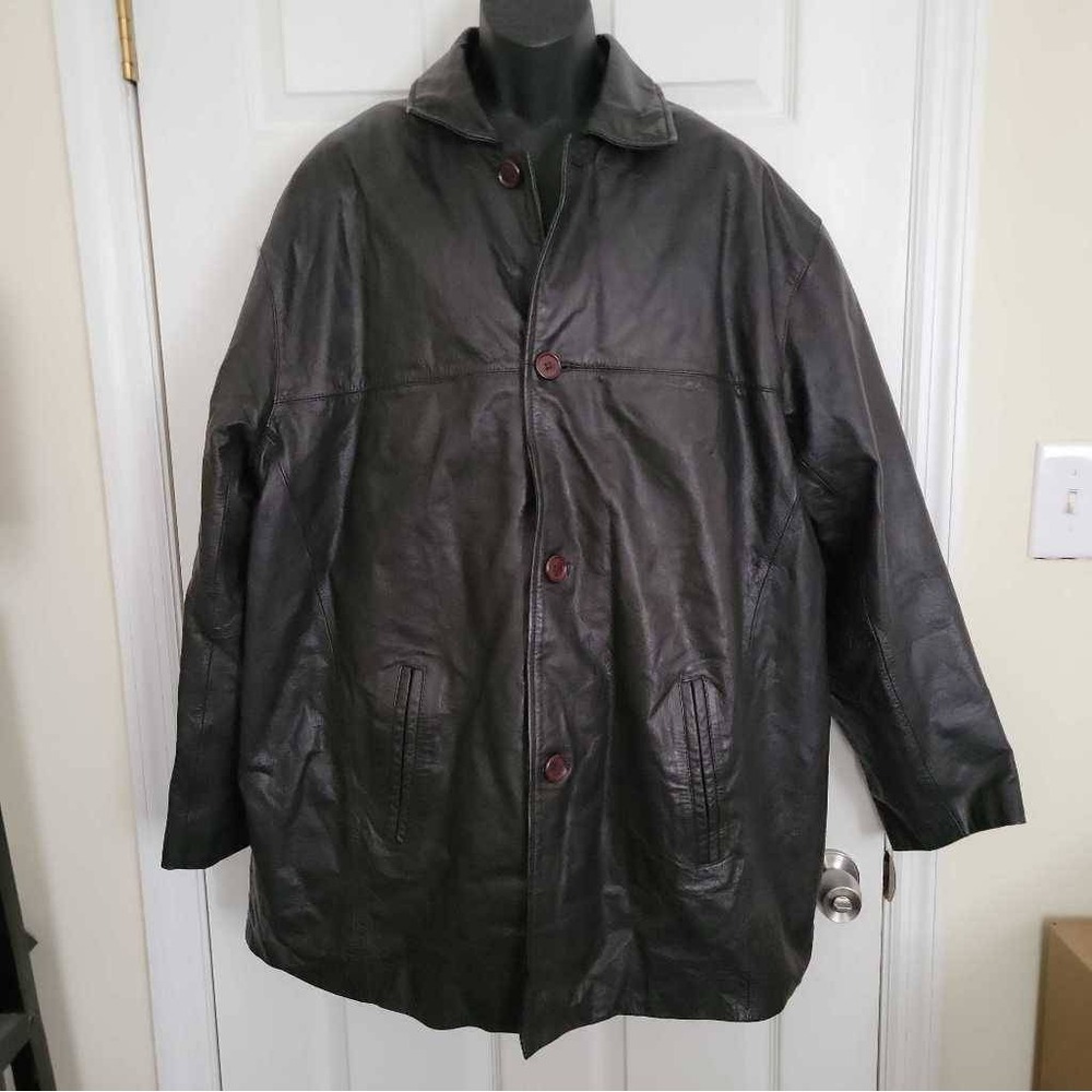 Phase 2 Mens Leather Jacket Brown Button Pockets Removable Lining Big & Tall 2XL